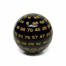 100 Sided Die - Black Opaque with Yellow D100